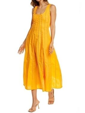 Nicholas Talullah Dress A-Line Midi Pintucked Cotton-Poplin Size 6 New NWT